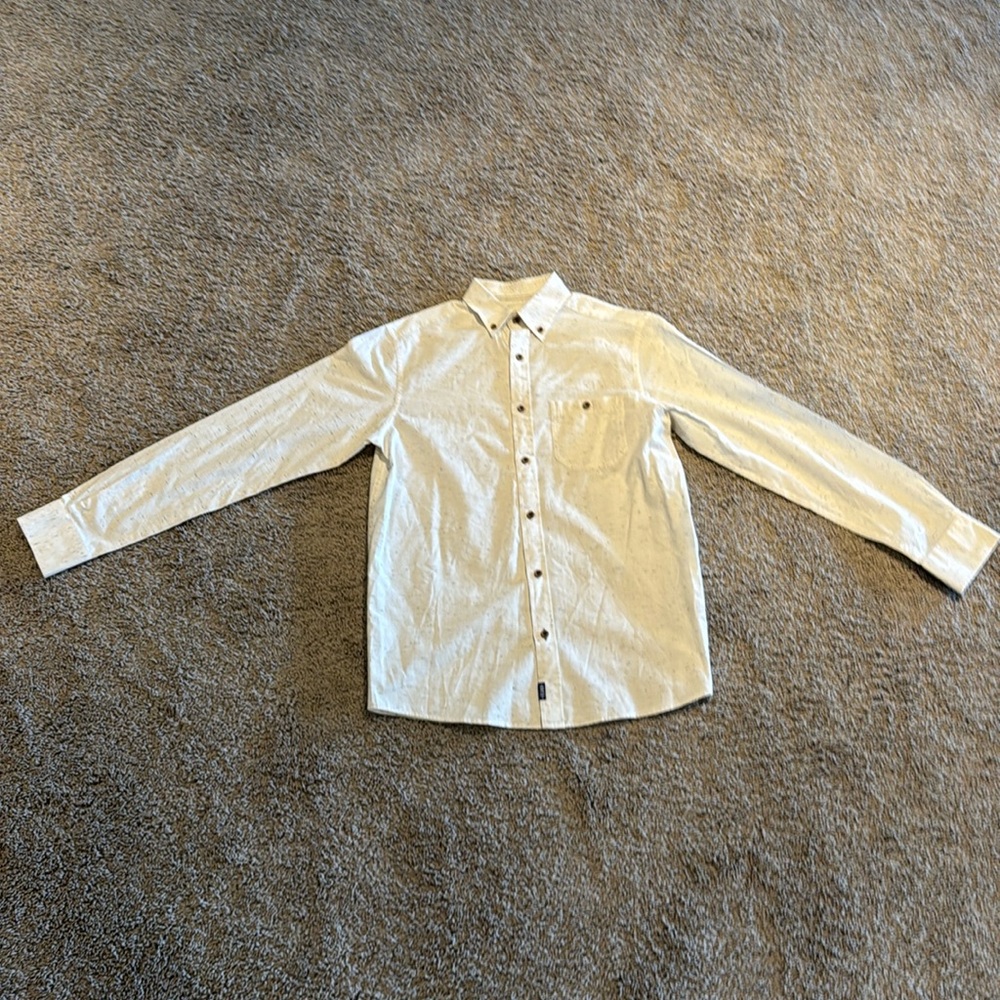 Rown Men’s Small Dress Shirt Off White with Black Speck Design.